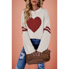 Color blocked heart-shaped peach round neck knitted sweater for Valentine's Day