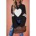 Color blocked heart-shaped peach round neck knitted sweater for Valentine's Day