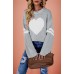 Color blocked heart-shaped peach round neck knitted sweater for Valentine's Day