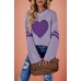 Color blocked heart-shaped peach round neck knitted sweater for Valentine's Day