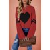 Color blocked heart-shaped peach round neck knitted sweater for Valentine's Day