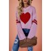 Color blocked heart-shaped peach round neck knitted sweater for Valentine's Day