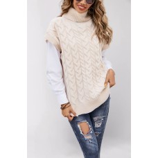Sleeveless button rope vest knitted loose fitting pullover high neck sweater for women