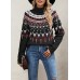 Vintage striped patchwork contrasting high neck loose knit sweater