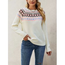 Jacquard retro sweater round neck pullover knit sweater
