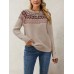 Jacquard retro sweater round neck pullover knit sweater