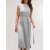 Round neck base knit commuting slit dress for women