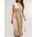 Round neck base knit commuting slit dress for women