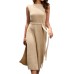 Round neck base knit commuting slit dress for women