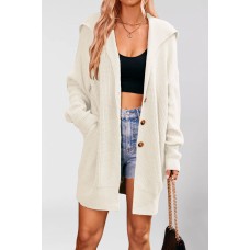 Solid color lapel pocket cardigan with three buttons medium length sweater jacket