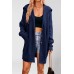 Solid color lapel pocket cardigan with three buttons medium length sweater jacket