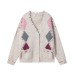 Jacquard knitted sweater jacket V-neck damaged sweater