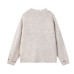 Jacquard knitted sweater jacket V-neck damaged sweater