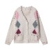 Jacquard knitted sweater jacket V-neck damaged sweater