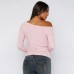Slim fit slanted neck elastic long sleeved top for women