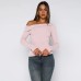 Slim fit slanted neck elastic long sleeved top for women