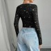 Open navel square neck hot silver elastic top for women
