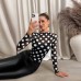 Sexy slim fit mesh see through printed long sleeved top