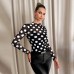 Sexy slim fit mesh see through printed long sleeved top