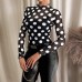 Sexy slim fit mesh see through printed long sleeved top
