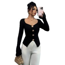 Slim fit elastic irregular antique style top