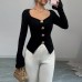 Slim fit elastic irregular antique style top