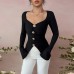 Slim fit elastic irregular antique style top