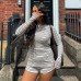 Home striped elastic round neck skirt set for women