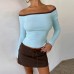 Slim fit exposed navel contrasting one shoulder top for women