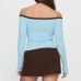 Slim fit exposed navel contrasting one shoulder top for women
