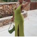 Bareback hanging neck sleeveless dress for women