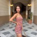 Slim fit navel exposed back printed striped suit for women
