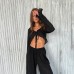 Open top set with exposed navel straps for women