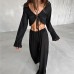 Open top set with exposed navel straps for women