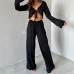 Open top set with exposed navel straps for women