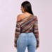 Slanted collar irregular yarn dyed top for women