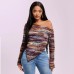Slanted collar irregular yarn dyed top for women