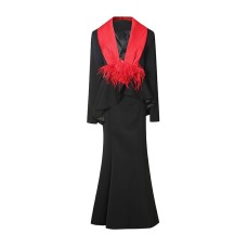 Deep V-neck waist cinched short suit+high waisted fishtail skirt