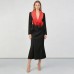Deep V-neck waist cinched short suit+high waisted fishtail skirt