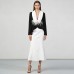 Deep V-neck waist cinched short suit+high waisted fishtail skirt