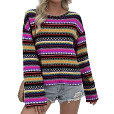 Casual loose color woven striped top for women