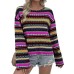 Casual loose color woven striped top for women