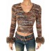 Open navel V-neck yarn dyed top for women Open navel V-neck yarn dyed top for women