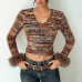 Open navel V-neck yarn dyed top for women Open navel V-neck yarn dyed top for women