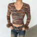 Open navel V-neck yarn dyed top for women Open navel V-neck yarn dyed top for women