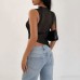 Bare navel slightly transparent irregular striped top for women