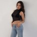 Bare navel slightly transparent irregular striped top for women