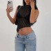 Bare navel slightly transparent irregular striped top for women