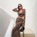 Slant shoulder printed mesh trumpet sleeve set