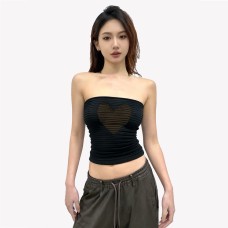 Slim fit backless navel exposed embroidered strapless woman